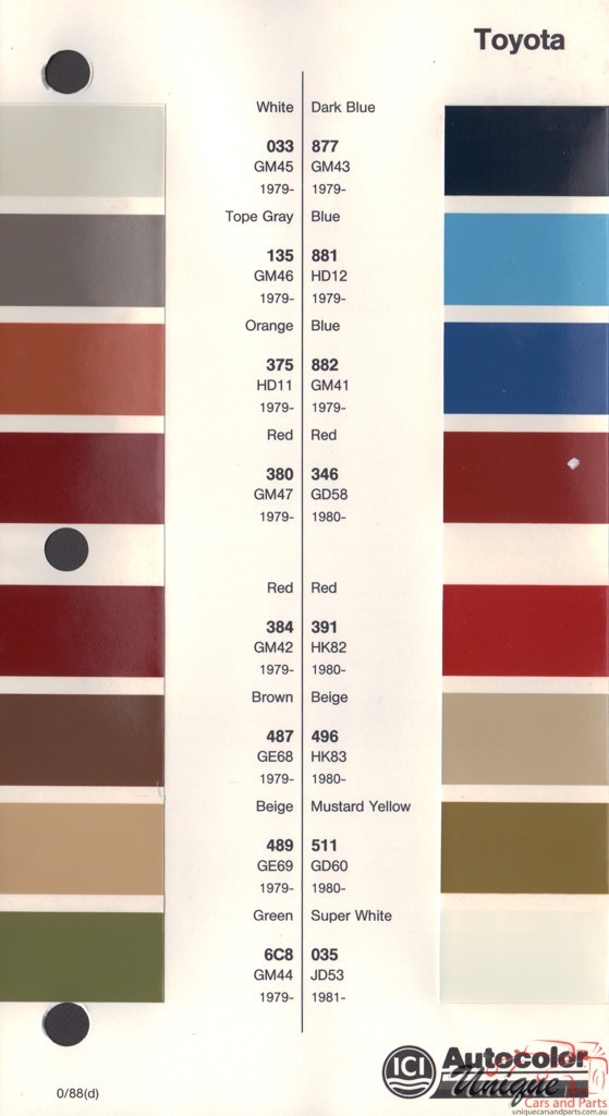 1979 - 1983 Toyota Paint Charts Autocolor
